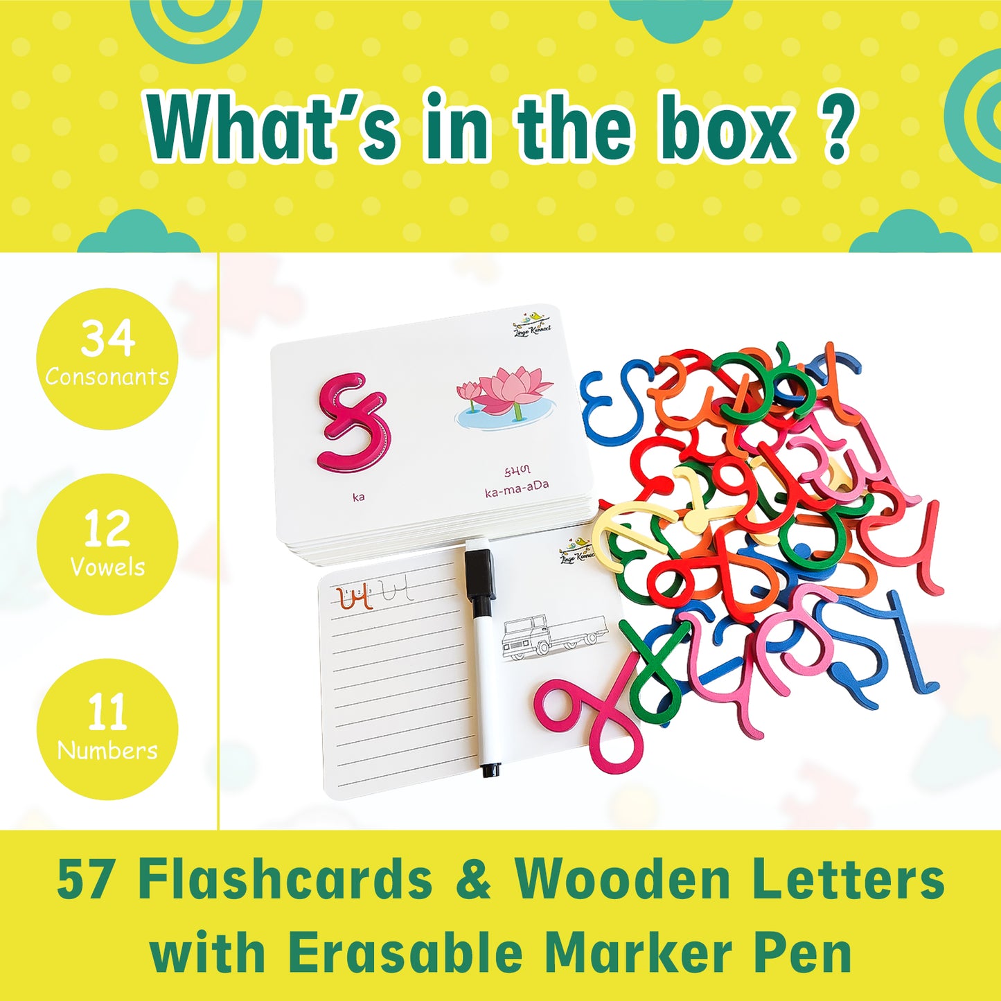 Gujarati Alphabets and Numbers Wooden Letter Puzzle